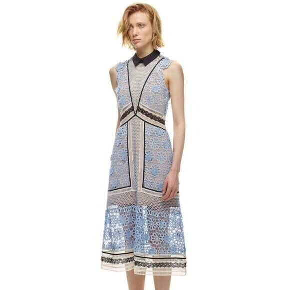 Self Portrait Floral Lace Panel Midi Dress - Picture 5 of 12